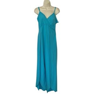 Bongo size X-Large aqua jumpsuit adjustable straps faux wrap slit leg v-neck